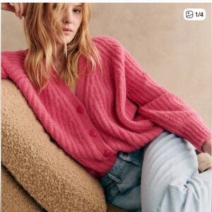 Sézane Basile Pop Pink Cardigan Sweater